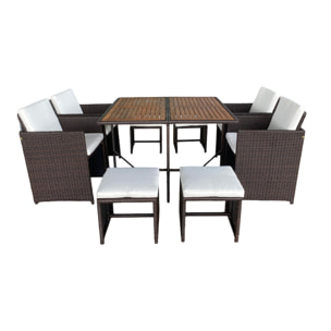 Salon de jardin 8 pl en résine marron et coussins beige + housse CASCO