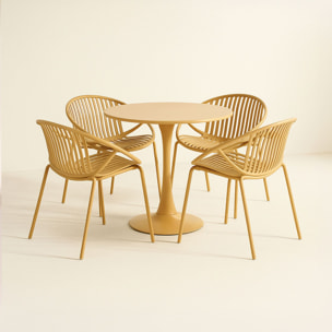 Ensemble de repas table et 4 fauteuils en polypropylène ocre CALYPSO