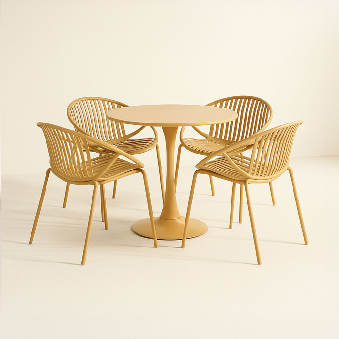 Ensemble de repas table et 4 fauteuils en polypropylène ocre CALYPSO