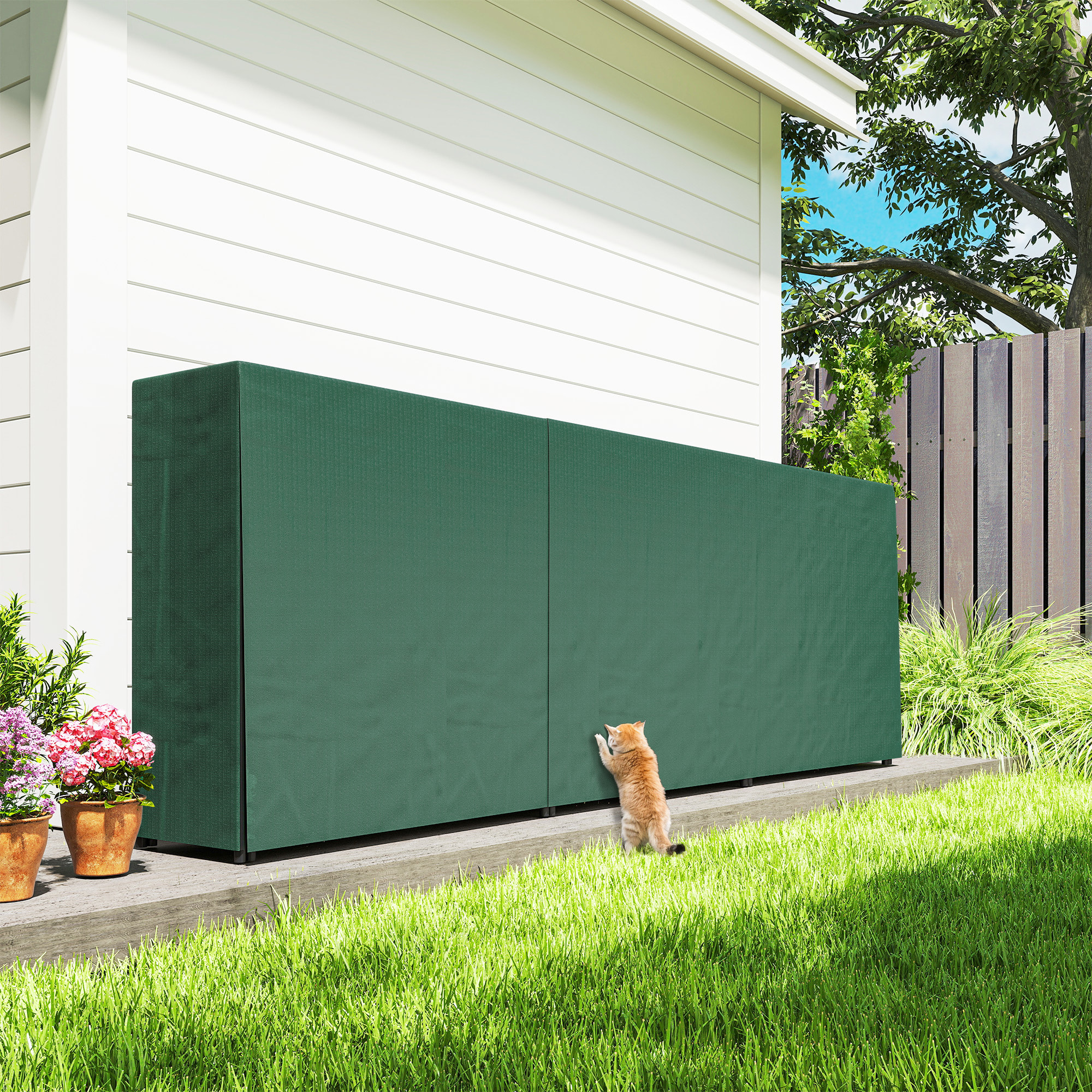 Outsunny Estante de Leña con Funda de PE, Leñero Exterior Metálico Robusto, Longitud Ajustable, Carga 300 kg, para Interior y Exterior, Jardín, Terraza, 300x36x99 cm, Verde y Negro
