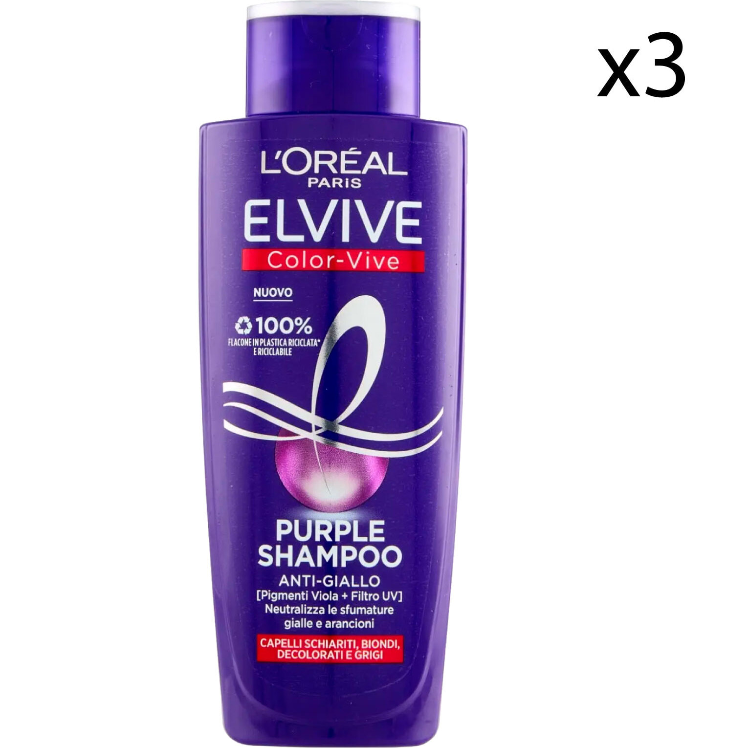 3x Shampoo Anti-Giallo Color Vive Purple - 3 Flaconi da 200ml
