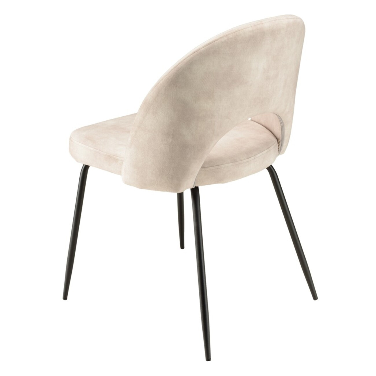 TOM - Lot de 2 chaises velours beige dossier ouvert pieds acier noir