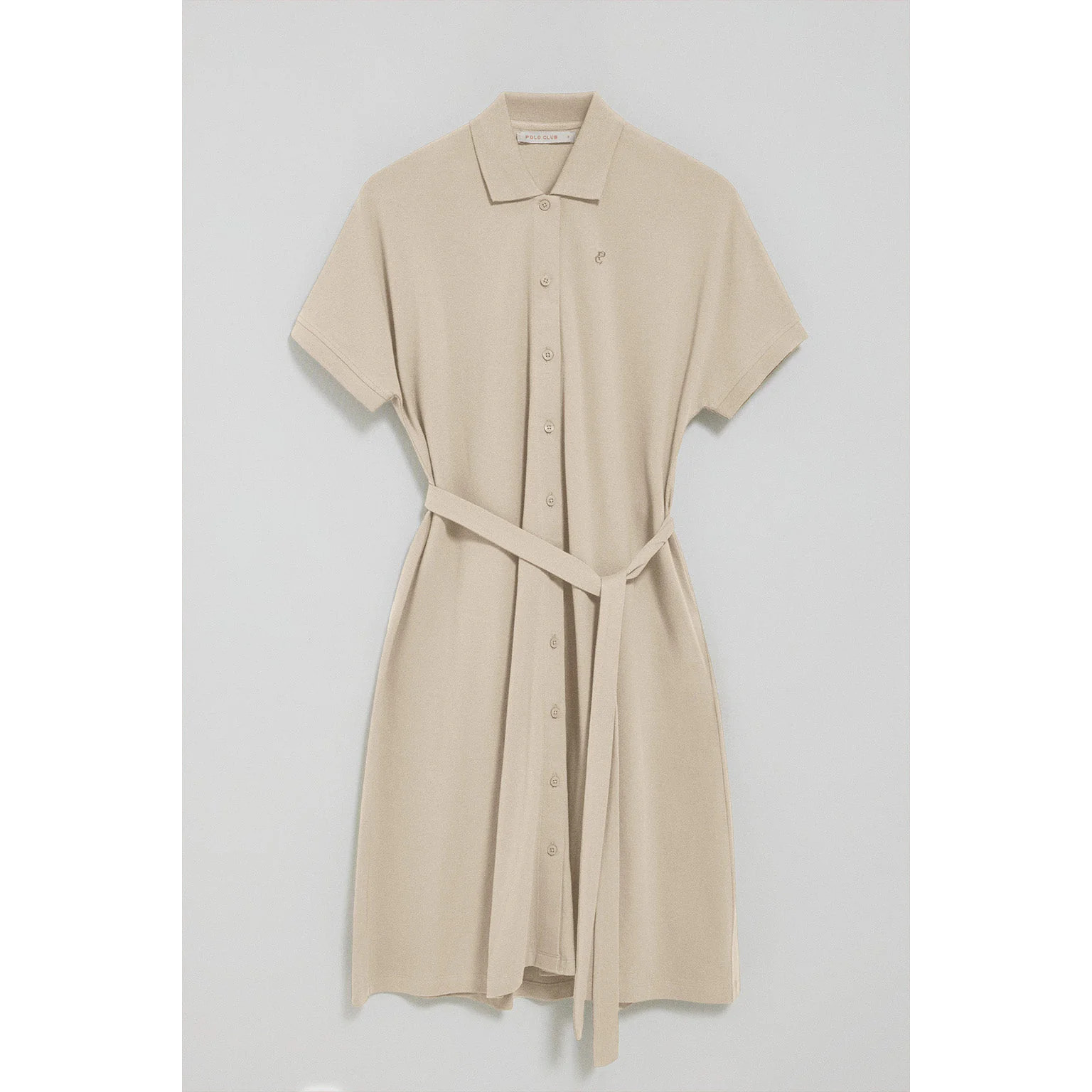 Vestido beige abotonado con bordado PC