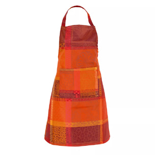 Tablier pur coton enduit motif jacquard orange rouge Mille wax ketchup