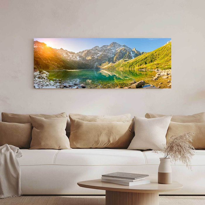 Tableau panoramique lac de montagne au lever du soleil Toile imprimée