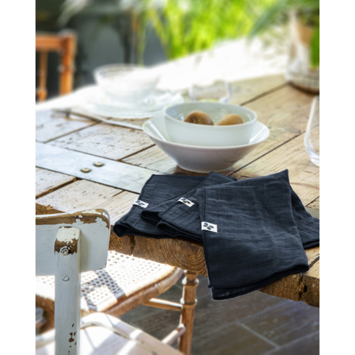 Lot de 3 serviettes de table "Gaïa" 40 x 40 cm "Gaze de Coton" - Gaïa Minuit