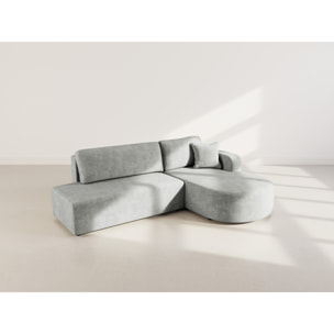 Miro - Canapé d'angle droit 4 places convertible avec coffre en velours texturé - Gris