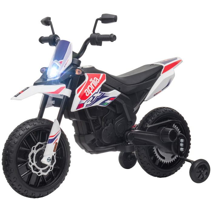 Motocross électrique enfant licence officielle Aprilia RX 125 max. 6 Km/h roues aux. amovibles blanc