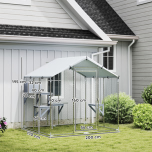 Jaula para Gatos para Exterior Recinto para Gatos con Cubierta Impermeable 420D Plataformas y Condominio para 5 Gatos Refugio para Pollos Conejos 200x170x195 cm Plata