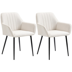 Chaises de visiteur design scandinave - lot de 2 chaises - pieds effilés métal noir - assise dossier accoudoirs ergonomiques lin crème