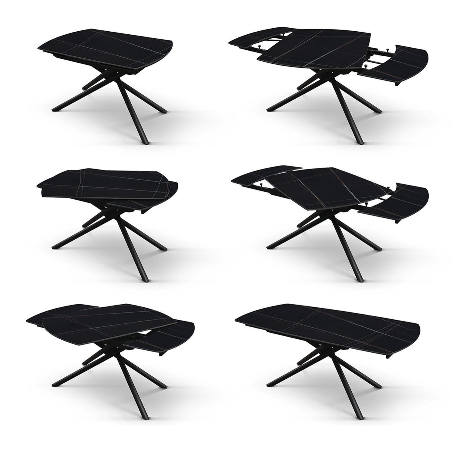 Tavolo BONIFACIO in ceramica nero Sahara e base in metallo verniciato nero, allungabile 120x88 cm - 180x88 cm