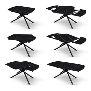 Tavolo BONIFACIO in ceramica nero Sahara e base in metallo verniciato nero, allungabile 120x88 cm - 180x88 cm