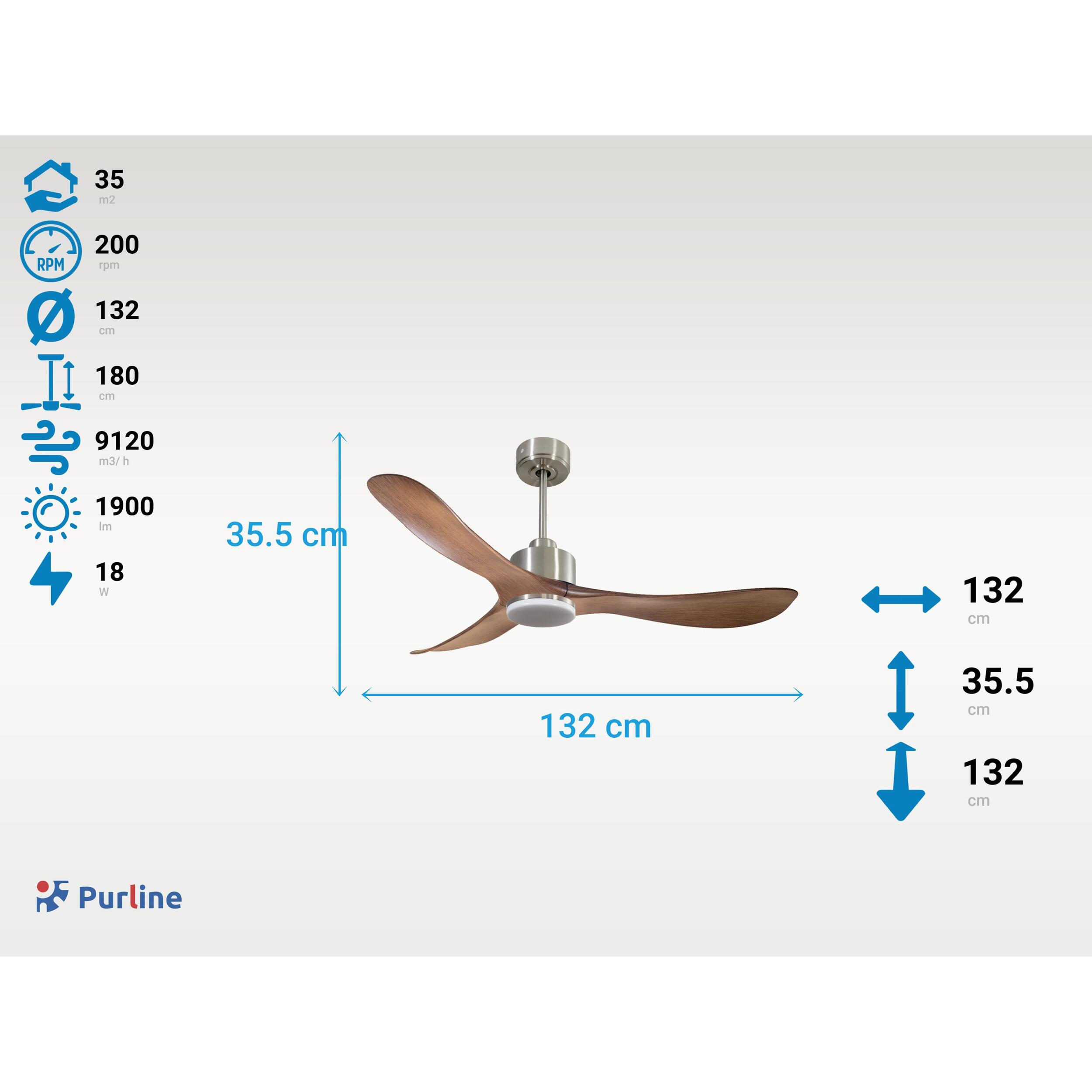 Ventilateur de plafond Réversible  Thermostat Dimmable Wifi Moteur à courant continu Toits en pente Télécommande Lumière à trois tons Hypersilence Mémoire
