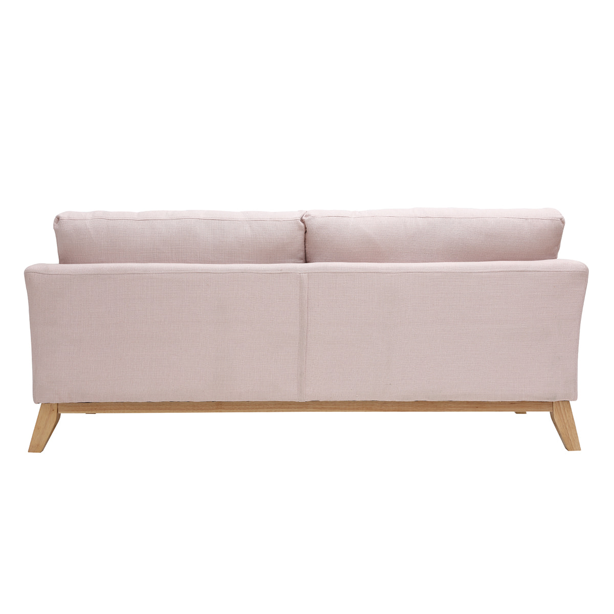 Canapé scandinave déhoussable 3 places en tissu rose clair et bois clair OSLO