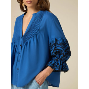 Oltre - Camicia con maniche ricamate - Blu