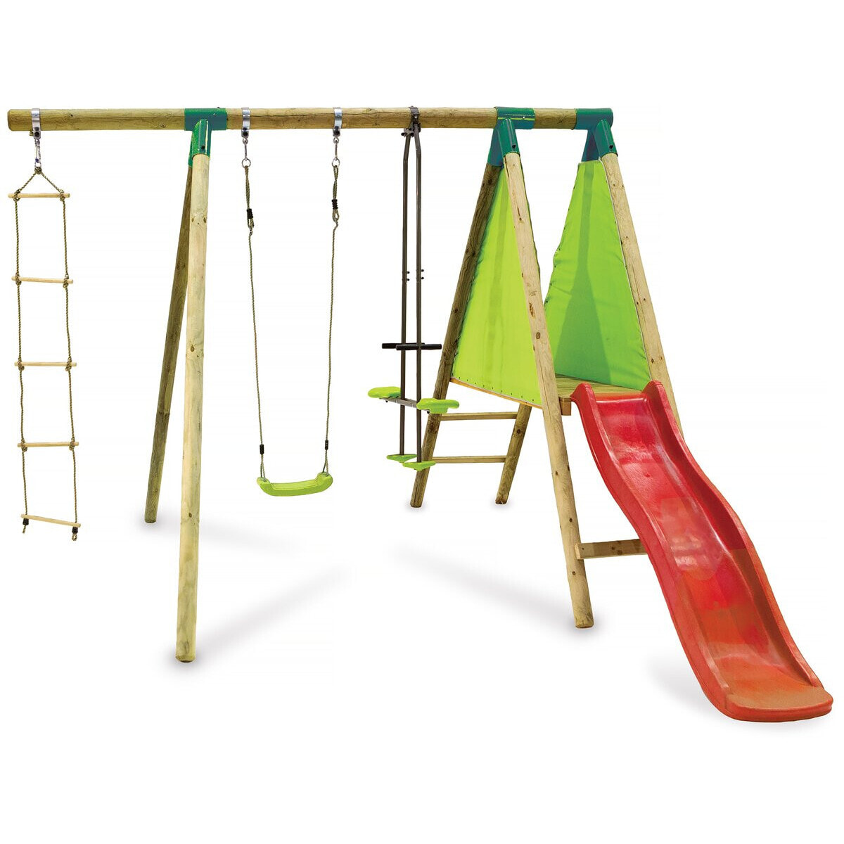 Portique Bois "Kida" - Avec 1 Toboggan - 1 Balançoire - 1 Face à face - 1 Nacelle.