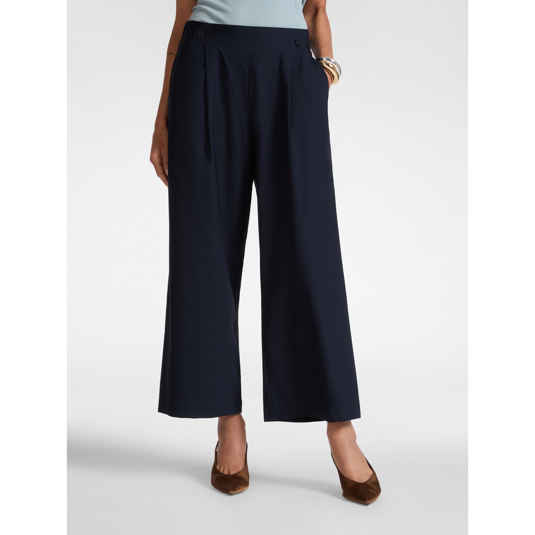 Elena Mirò - Pantalones amplios con pliegues - Azul