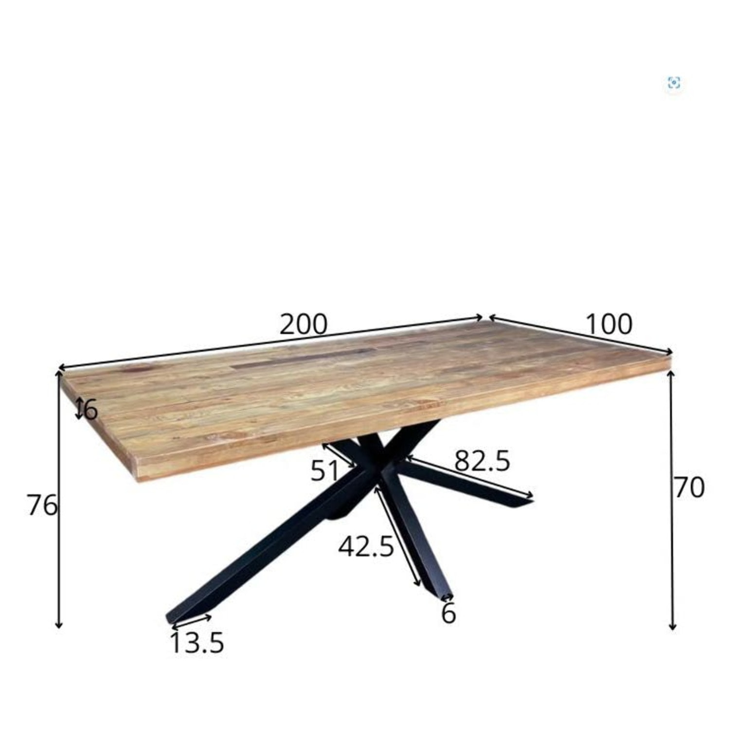 Table pied central bois recyclé 200 CANBERRA