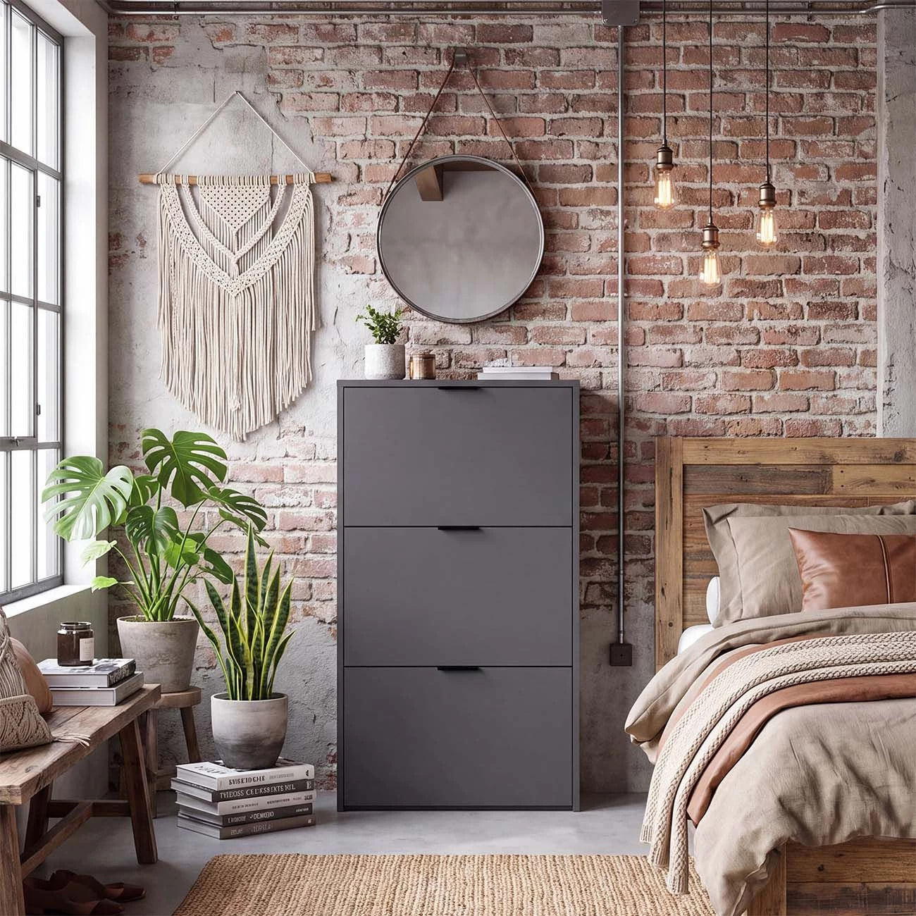 Zapatero de 3 puertas abatibles en gris grafito 60x113 cm Remi Gris Grafito