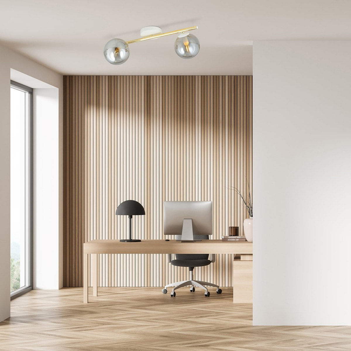 Lampada a sospensione SPLENDI con struttura oro e sfere vetro grafite