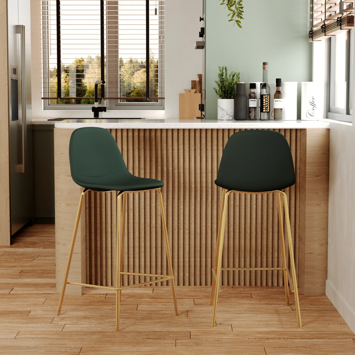 Lot de 2 chaises pour îlot central 65 cm en cuir synthétique vert - Henrik