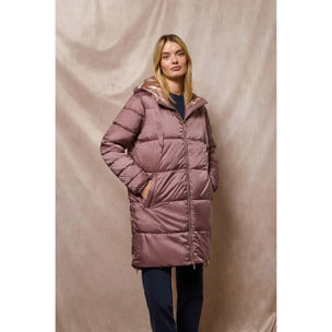 Giacca rosa tortora Rose lunga e trapuntata con cappuccio fisso e particolari Polo Club
