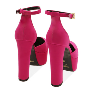 Decolleté de plataforma fucsia en lycra, tacón 13 cm