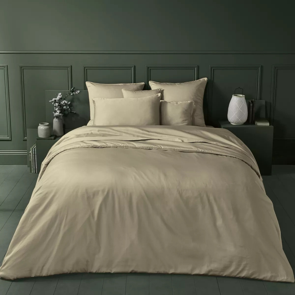 Lot de 2 taies satin de coton uni brun Ava uni camel