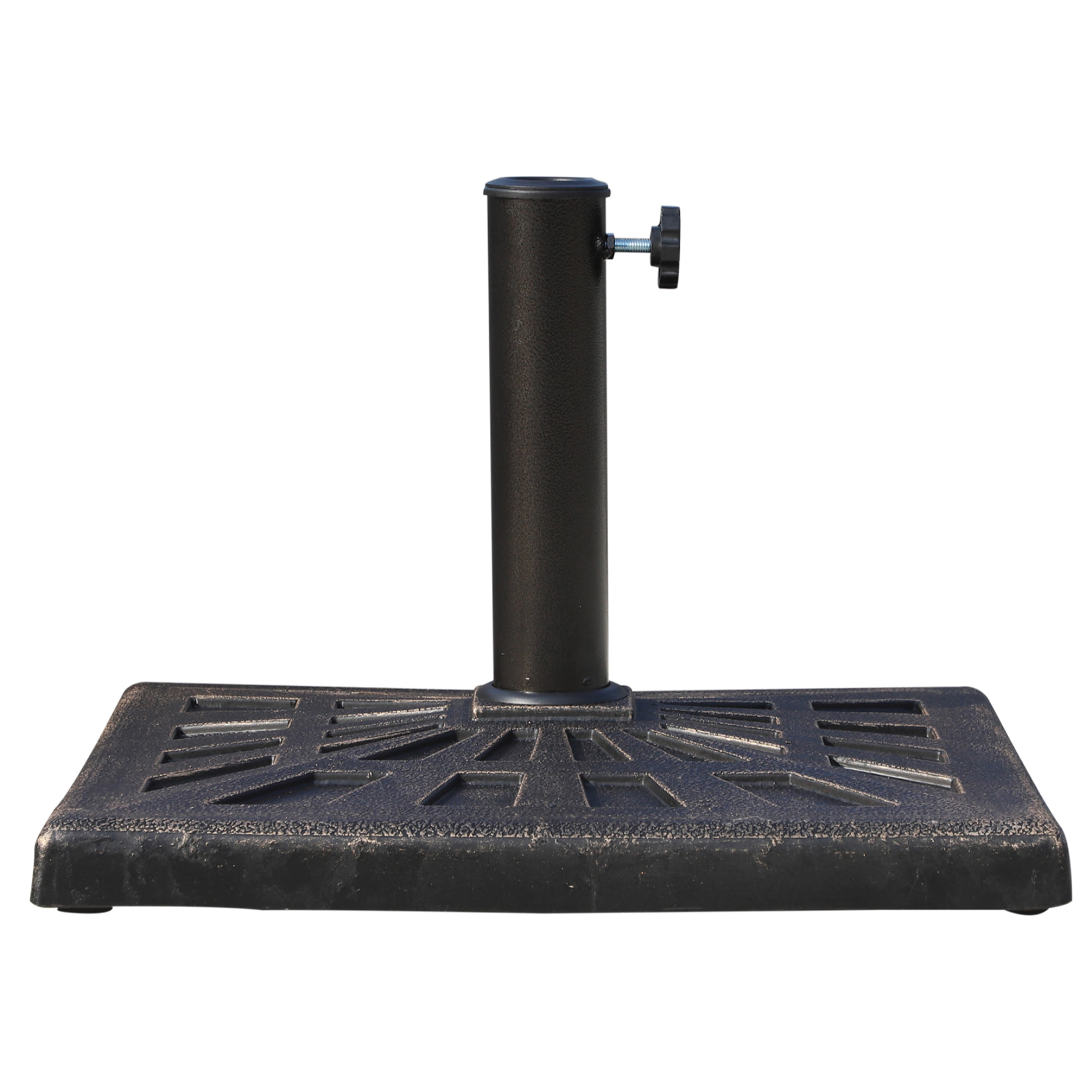 Pied de parasol base de lestage carrée 51L x 51l x H 32 cm résine imitation fonte poids net 15 Kg bronze