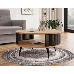 Forini - table basse ronde - aspect chêne naturel et noir - 1 niche - 75 cm - Noir / Bois