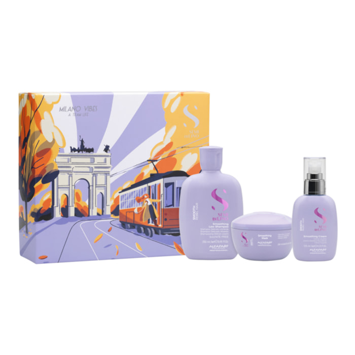 ALFAPARF MILANO Set Holiday Semi Di Lino Smooth Shampoo 250ml + Mask 200ml + Leave In 125m