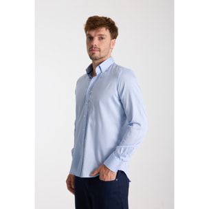 camicia uomo 1 bottone button down slim Satin Unito Celeste