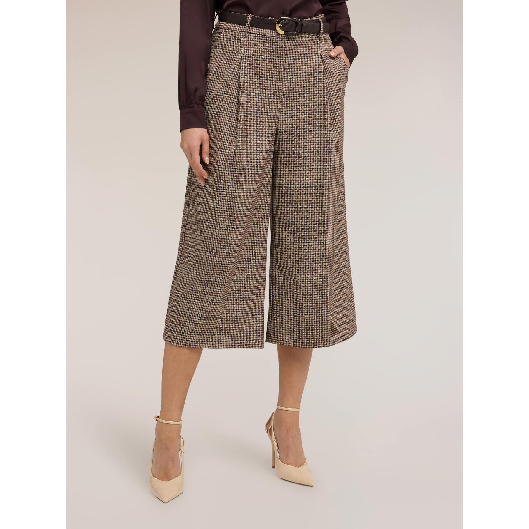 Motivi - Pantaloni cropped in tinto filo fantasia check - Marrone