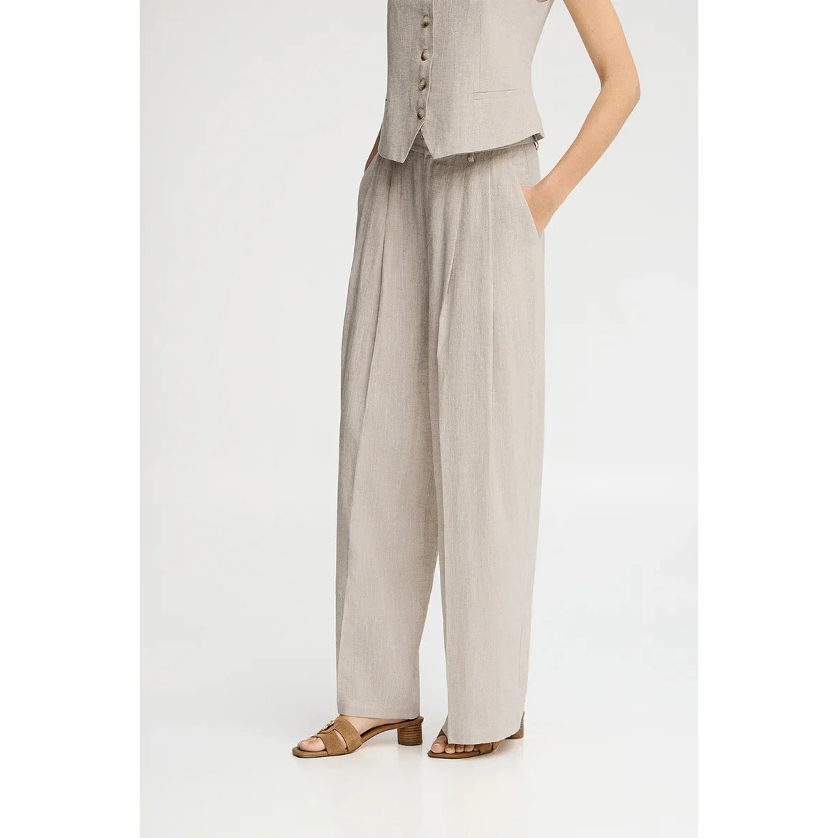 Pantaloni Alice in lino ecrù dal fit rilassato con logo Polo Club