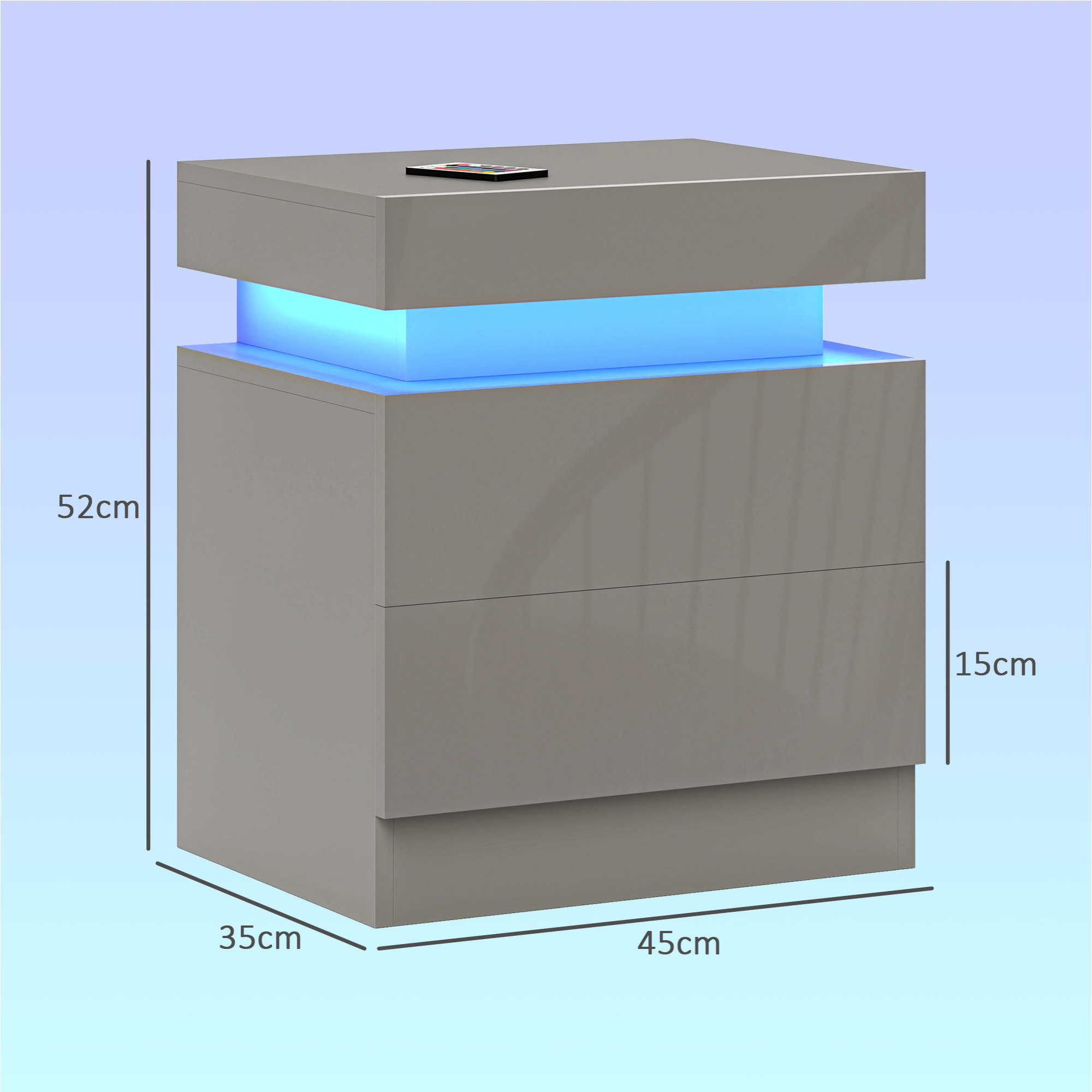Mesita de Noche con Luces LED Mesilla de Noche con 2 Cajones y Control Remoto Mesa de Noche para Dormitorio Salón 45x35x52 cm