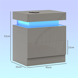 Mesita de Noche con Luces LED Mesilla de Noche con 2 Cajones y Control Remoto Mesa de Noche para Dormitorio Salón 45x35x52 cm