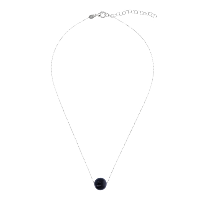 Collana Catena Ritorta e Pendente Sferico in Pietra Naturale Occhio di Tigre Blu in Argento 925 placcato Rodio