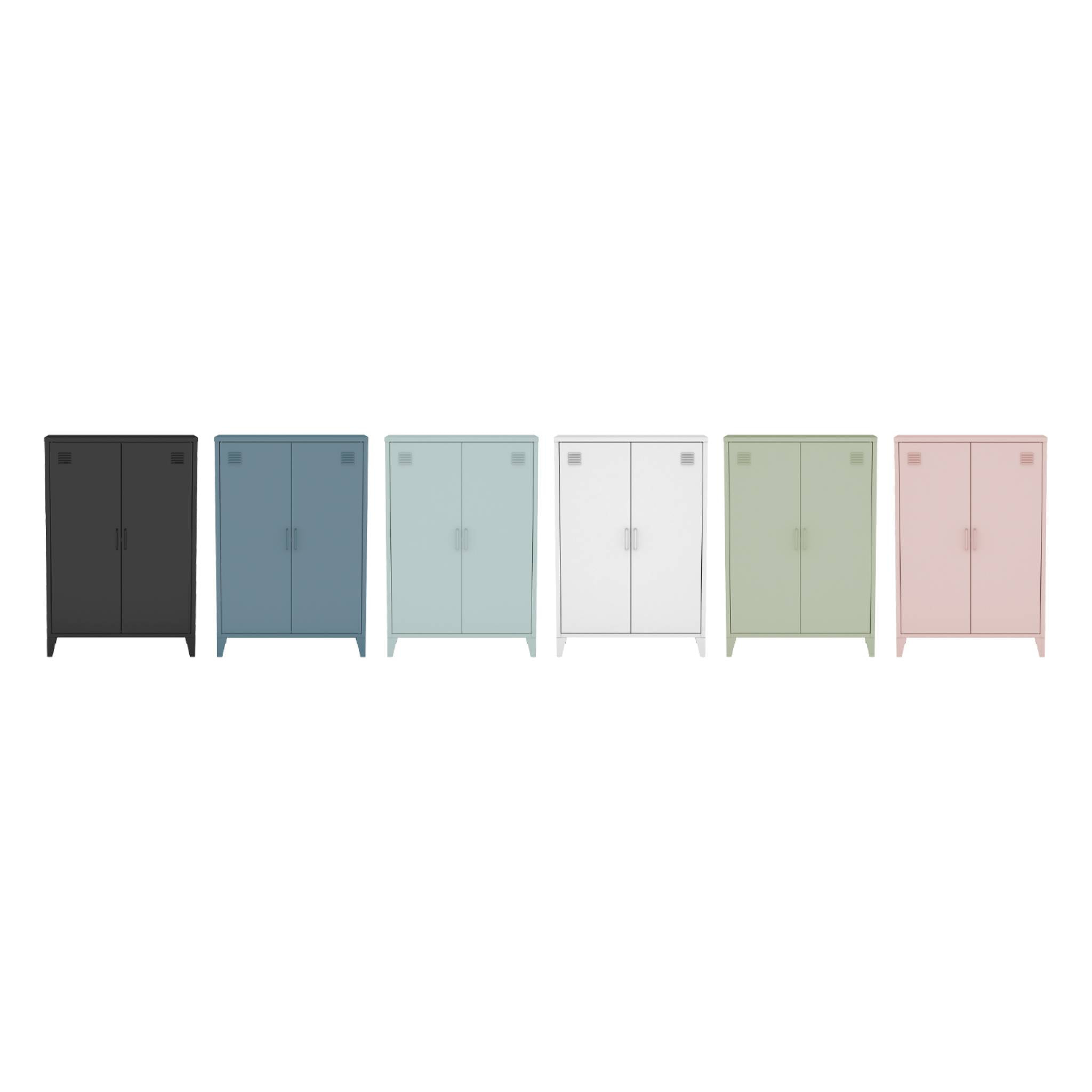 Commode/armoire en métal rose. 2 espaces de rangement. casiers