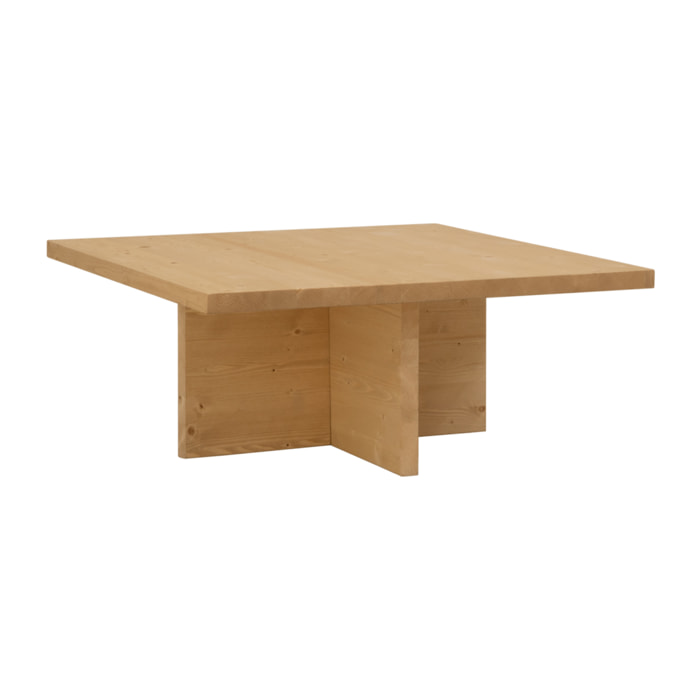 Mesa de centro cuadrada de madera maciza en tono roble medio de 80x80cm Alto: 33.2 Largo: 80 Ancho: 80