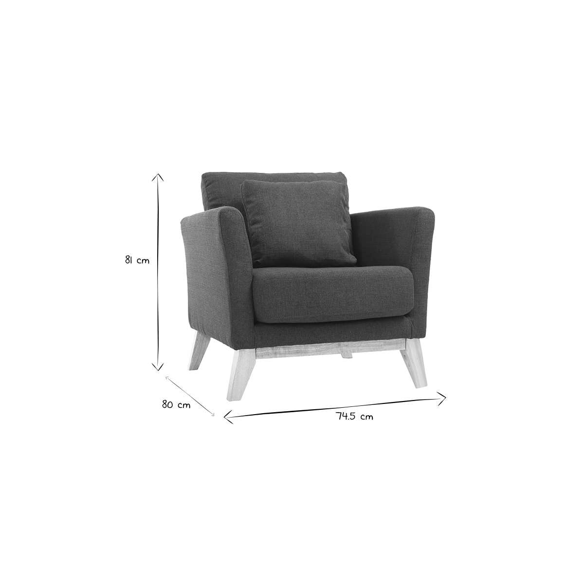 Fauteuil scandinave déhoussable en tissu bleu foncé et bois clair OSLO