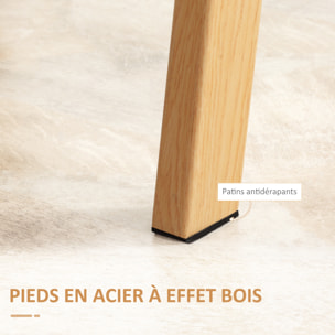 Table à manger style nordique 4 pers. dim. 120 x 60 x 76 cm piètement acier effet bois plateau verre trempé 8 mm