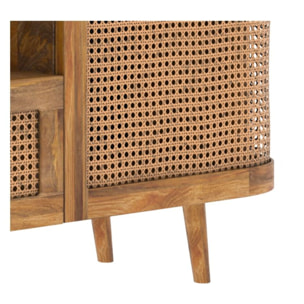 Meuble TV en bois de manguier et cannage 145 cm - Wava