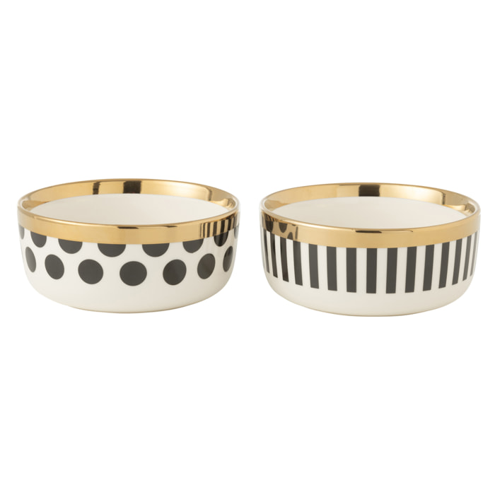 J-Line bol Pois/Lignes - céramique - mix - 2 pcs