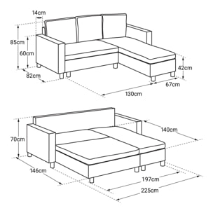 Canapé d'angle convertible WADE 3 places gris anthracite