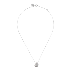 Collana in Argento 925 placcato Platino con Catena Rolo e Pendente Cuore Squadrato con Pavé in Cubic Zirconia