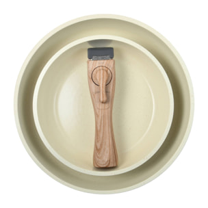 Juego de 2 sartenes ø22ø26cm aluminio fundido blanco + mango desmontable