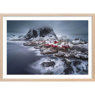 Affiche paysage hiver magique aux lofoten Affiche + cadre en bois - Chêne