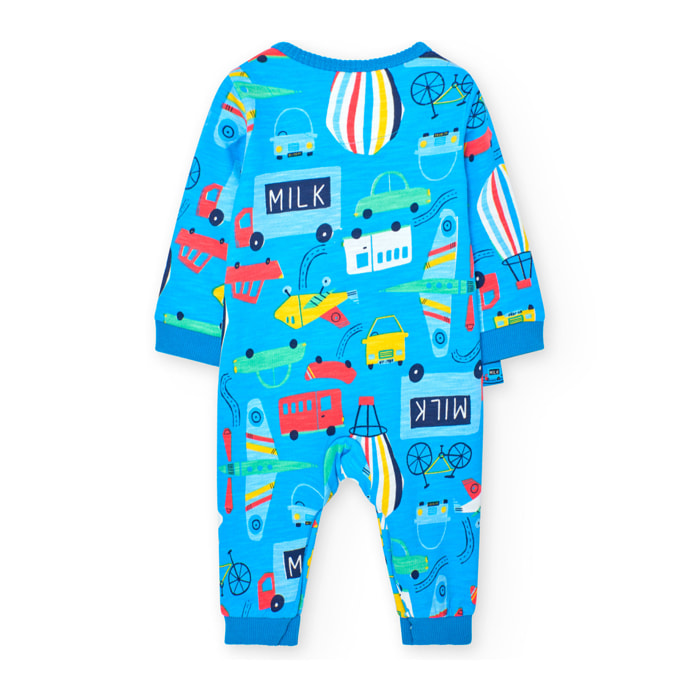 Pelele de felpa flamé recién nacido niño, estampado en, azul