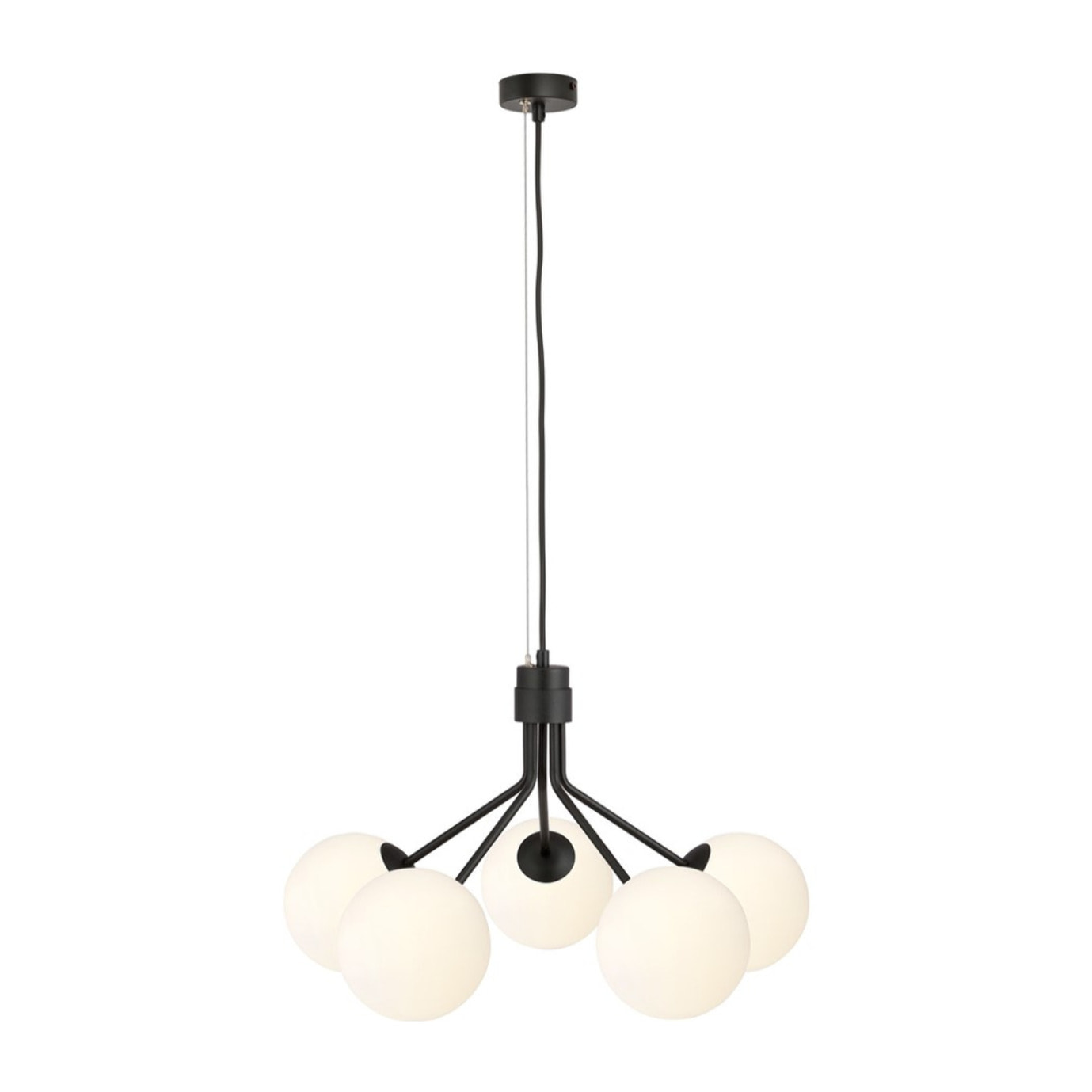 Lampada a sospensione NOVA in acciaio nero e vetro opalino