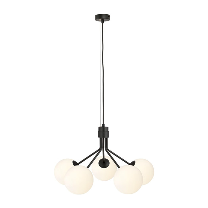 Lampada a sospensione NOVA in acciaio nero e vetro opalino